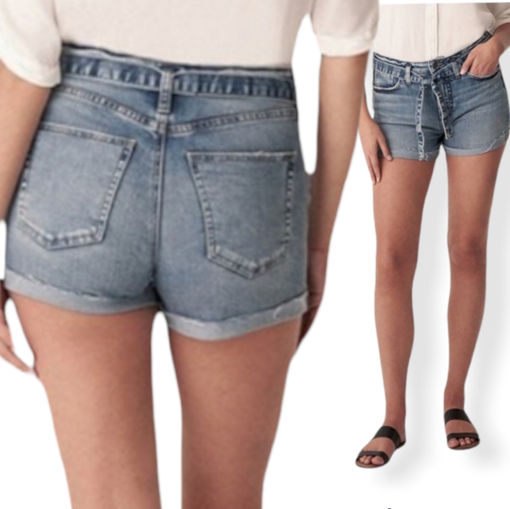 Silver Jeans Co.♠️Sure Thing High-rise Rolled Cuff Belted Shorts, Sz 28, NWT